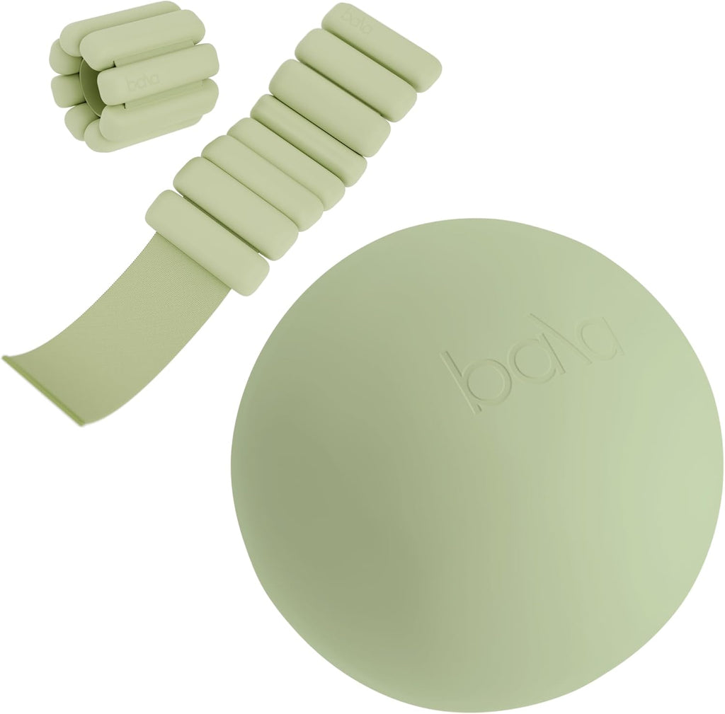 Bala Juego de 2 piezas de brazaletes de entrenamiento, brazaletes de 2 libras para muñeca y tobillo y pelota de ejercicio de pilates
