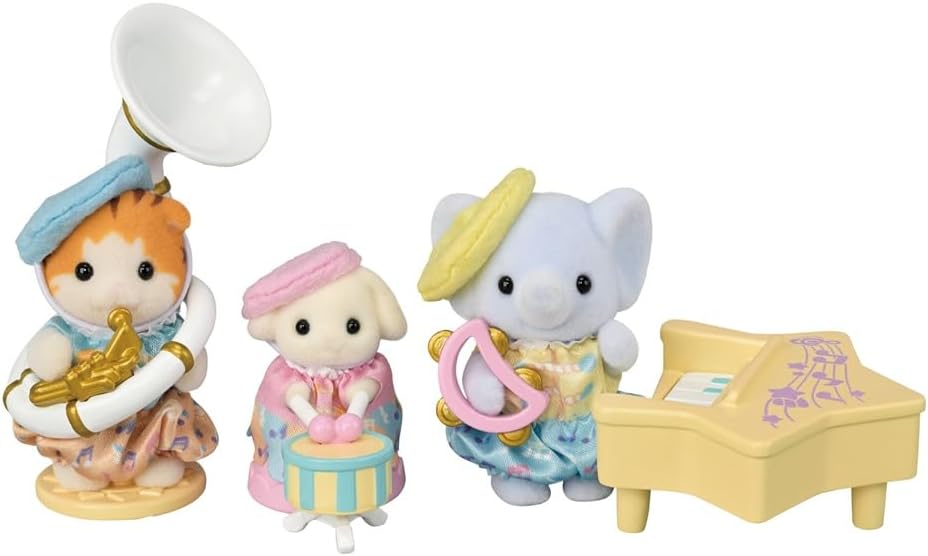 Sylvanian Families 5817 - Juego de figuras de concierto para bebé, juego con figura de animal, figuras aterciopeladas de animales, conejo, gato, elefante, juguete para niños de 3 años en adelante