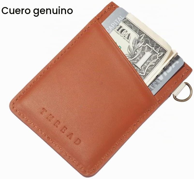 Thread Wallets Cartera de cuero minimalista ultra delgada con tarjetero (línea fina)