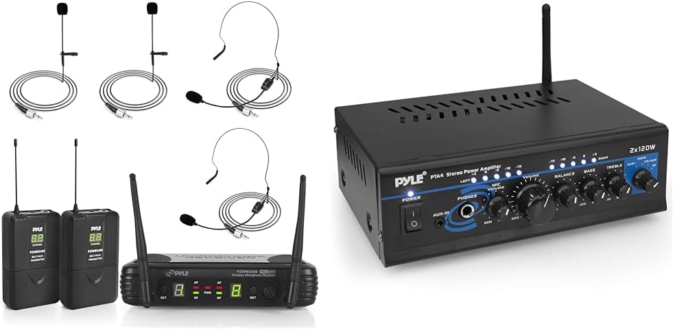 Pyle Sistema de micrófono inalámbrico de 2 canales con auriculares,...