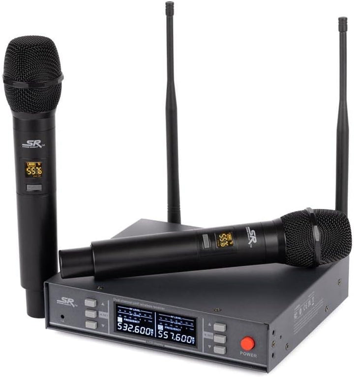 Monoprice Sistema de micrófonos inalámbricos de mano dual UHF de 20...