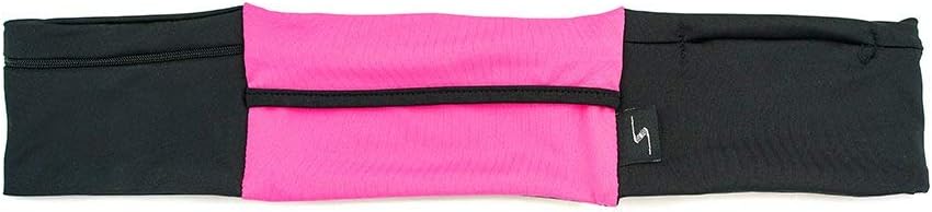 Riñonera ajustable de 3 bolsillos para correr, riñonera para entrenar con respaldo resistente al sudor, soporta todos los modelos de iPhone, Rosa/Negro, Cinturón para correr de 3 bolsillos versión 1