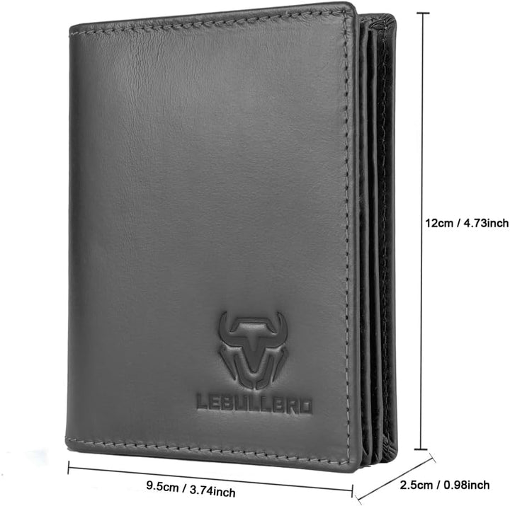 LEBULLBRO Cartera de cuero genuino plegable con bloqueo RFID de gra...