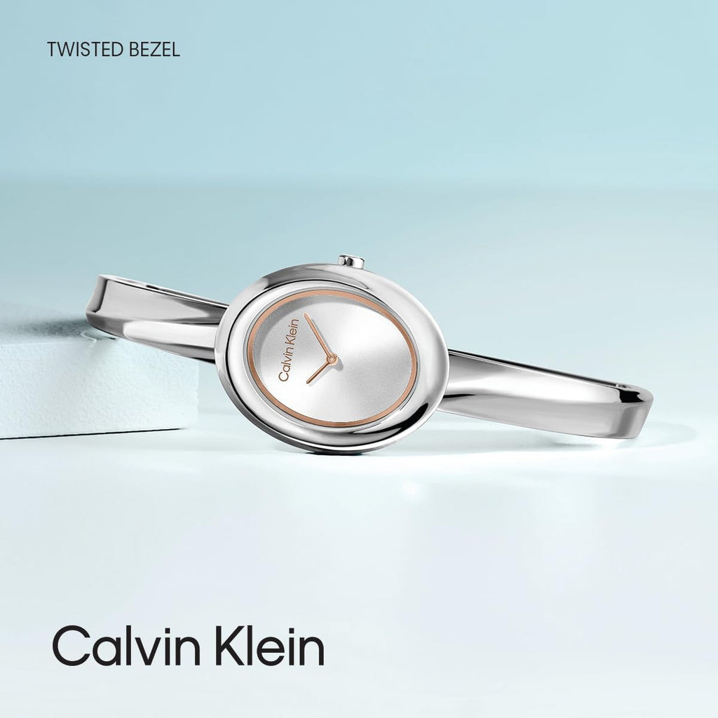 Calvin Klein Reloj de mujer con bisel retorcido - 24mm 2H de cuarzo - Brazalete ajustable de acero inoxidable - Resistente al agua hasta 30 metros – Moda premium para todas las ocasiones - Regalo para