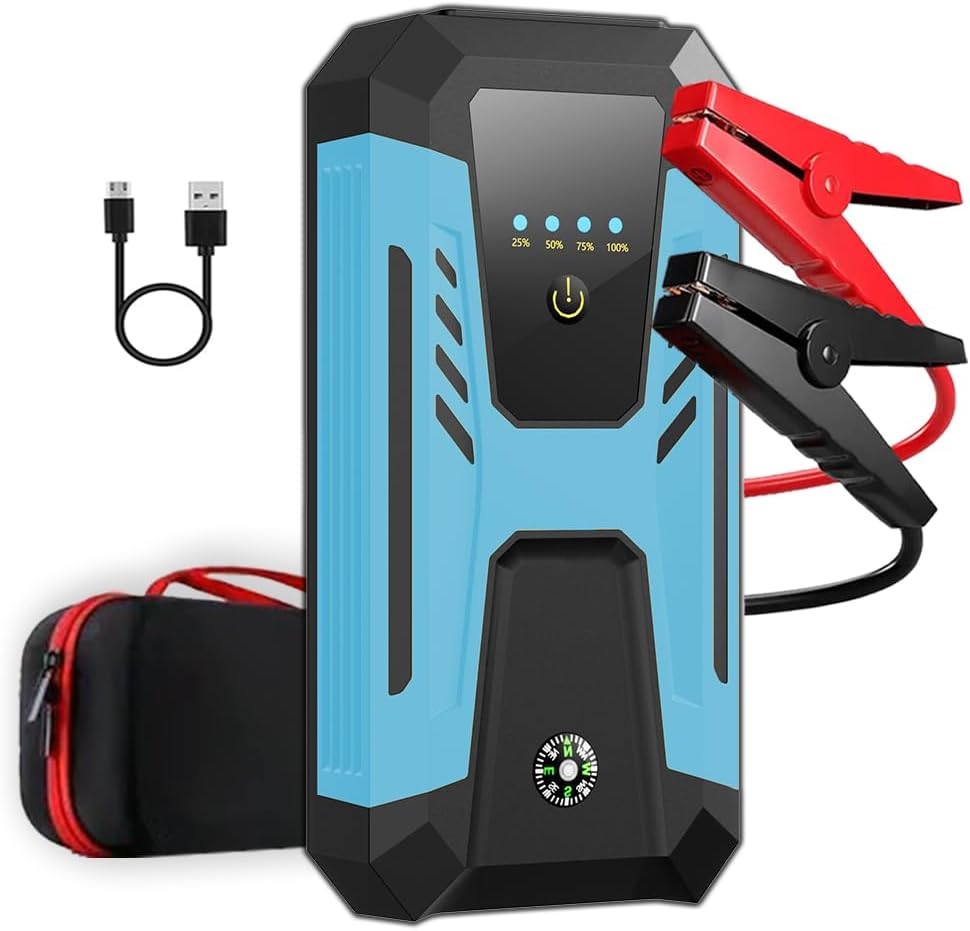 Arrancador de salto de 12 V para 10.0L Gas/8.0L Diesel, 6000A pico de batería de coche arrancador portátil, IP66 impermeable caja de salto con luz de emergencia y estuche de almacenamiento