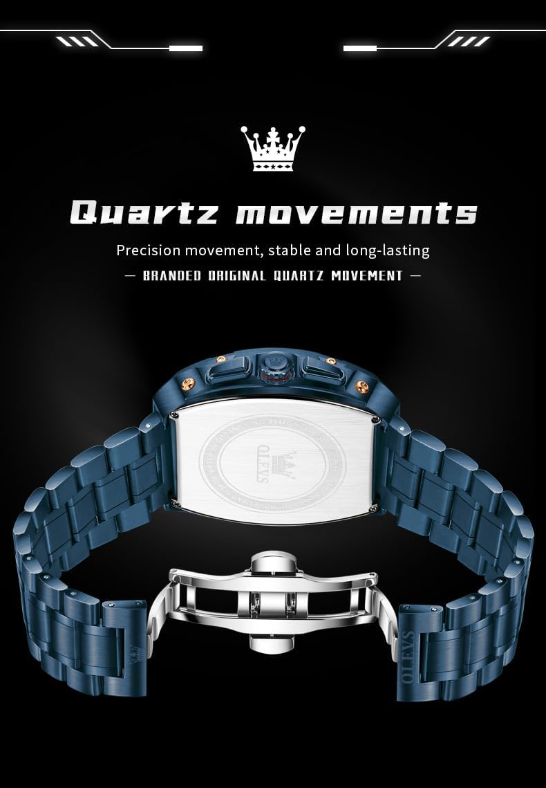 OLEVS Reloj para Hombres Analógico Cuarzo Lujo Diamante Resistente al Agua Cronógrafo Acero Inoxidable Carita Grande Cuadrado Fecha Fase Lunar Romano Relojes de Vestir para Hombres
