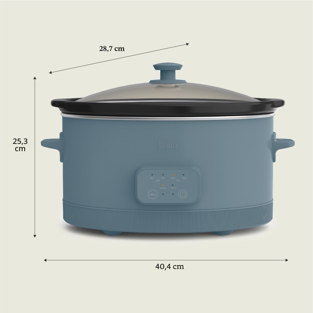 bella - Olla de cocción lenta programable de 6.0 cuartos de galón, revestimiento antiadherente de cerámica, temperatura ajustable y tiempos de cocción, olla de cerámica apta para lavavajillas y tapa