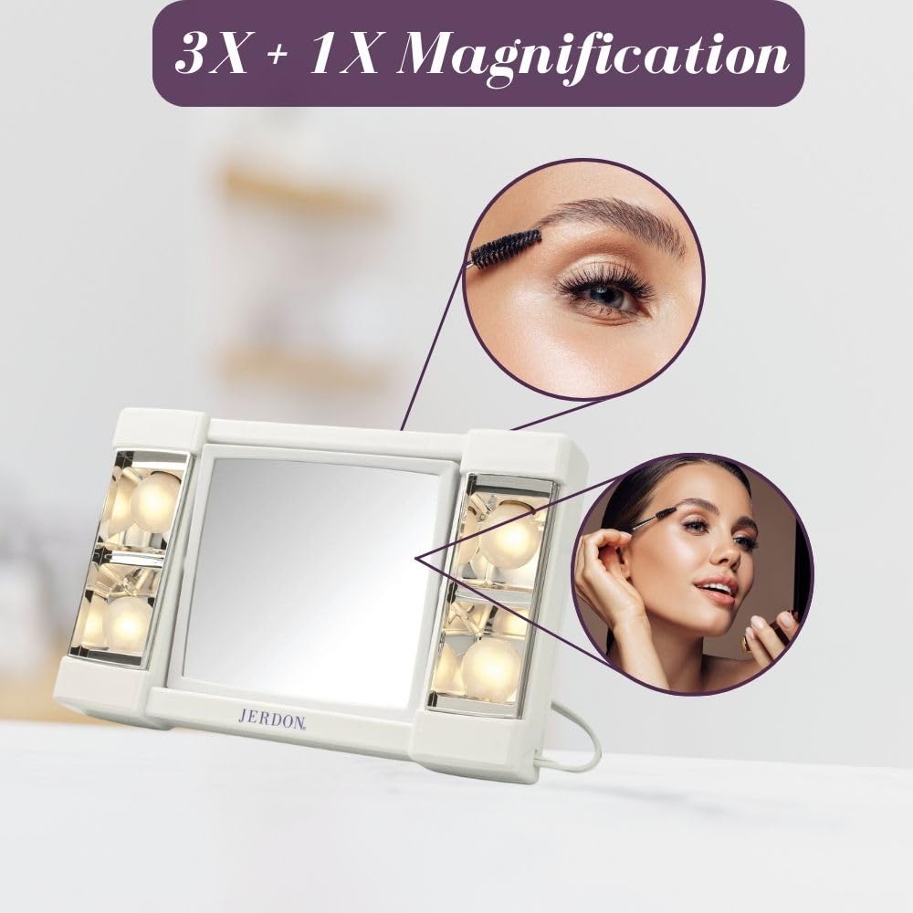 JERDON Espejo de maquillaje iluminado con aumento 3X - Blanco - J1010