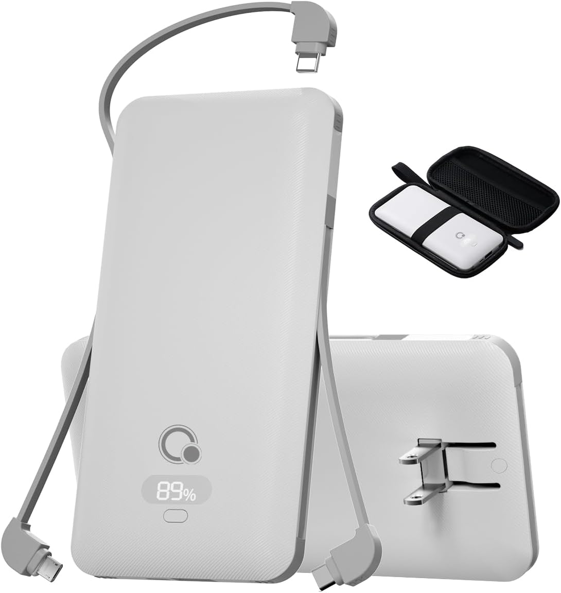 Brand Q - Cargador portátil de 10000 mAh con cables integrados y en...