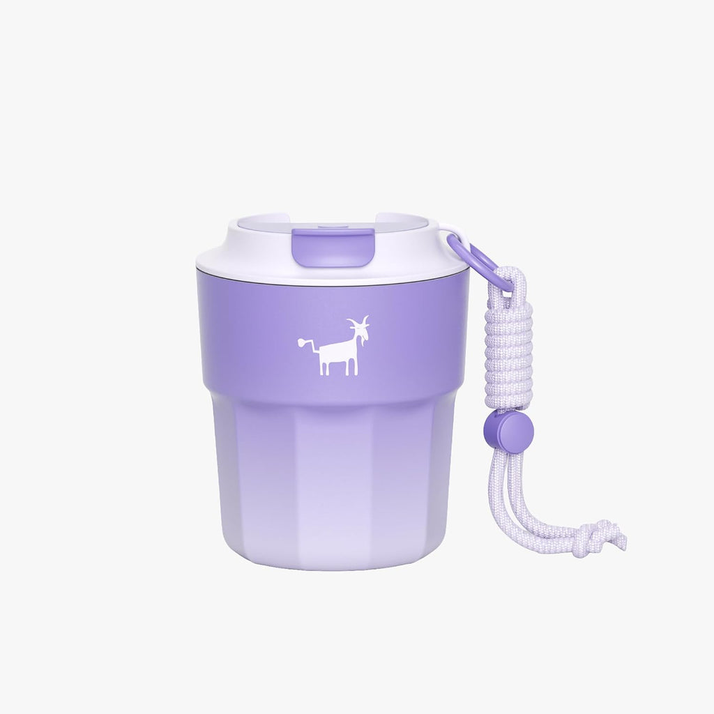 CHEERFUL GOAT Taza de café con forro de cerámica, vaso aislado de viaje de acero inoxidable con forro de cerámica, con tapa, taza a prueba de fugas de 10 onzas para café con agua caliente y fría en