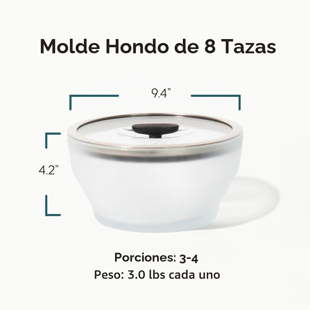 Anyday Utensilios de cocina para microondas y recipiente de vidrio de 8 tazas con tapa de vidrio, almacenamiento profundo de alimentos sin plástico | Vaporera hermética apilable con tapa ventilada