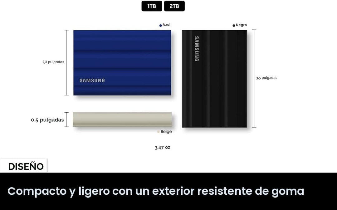 Samsung T7 Shield 2TB SSD portátil, USB 3.2 Gen2, resistente, con c...