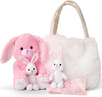 Perfectto Design Regalos de Pascua para niños, juguete de conejo de peluche, 5 piezas, conejo de peluche para mamá, 2 conejitos y bolsa peluda. Regalo de peluche suave de conejo de Pascua para niños