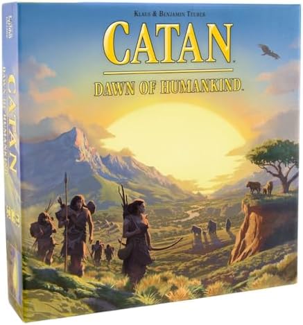 CATAN El amanecer de la humanidad Juego de mesa - ¡Embárcate en el mayor viaje de la humanidad! Juego de estrategia, juego familiar para niños y adultos, a partir de 12 años, 3 a 4 jugadores, tiempo