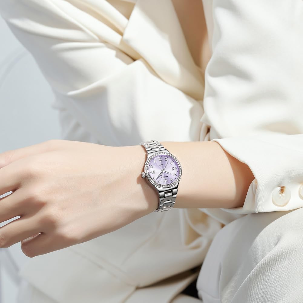 Reloj OLEVS para Mujer, Reloj de Plata para Mujer, Reloj de Vestir con Diamantes, Relojes para Mujeres con Pequeña Correa, Reloj de Lujo de Acero Inoxidable Resistente al Agua, Reloj Analógico de