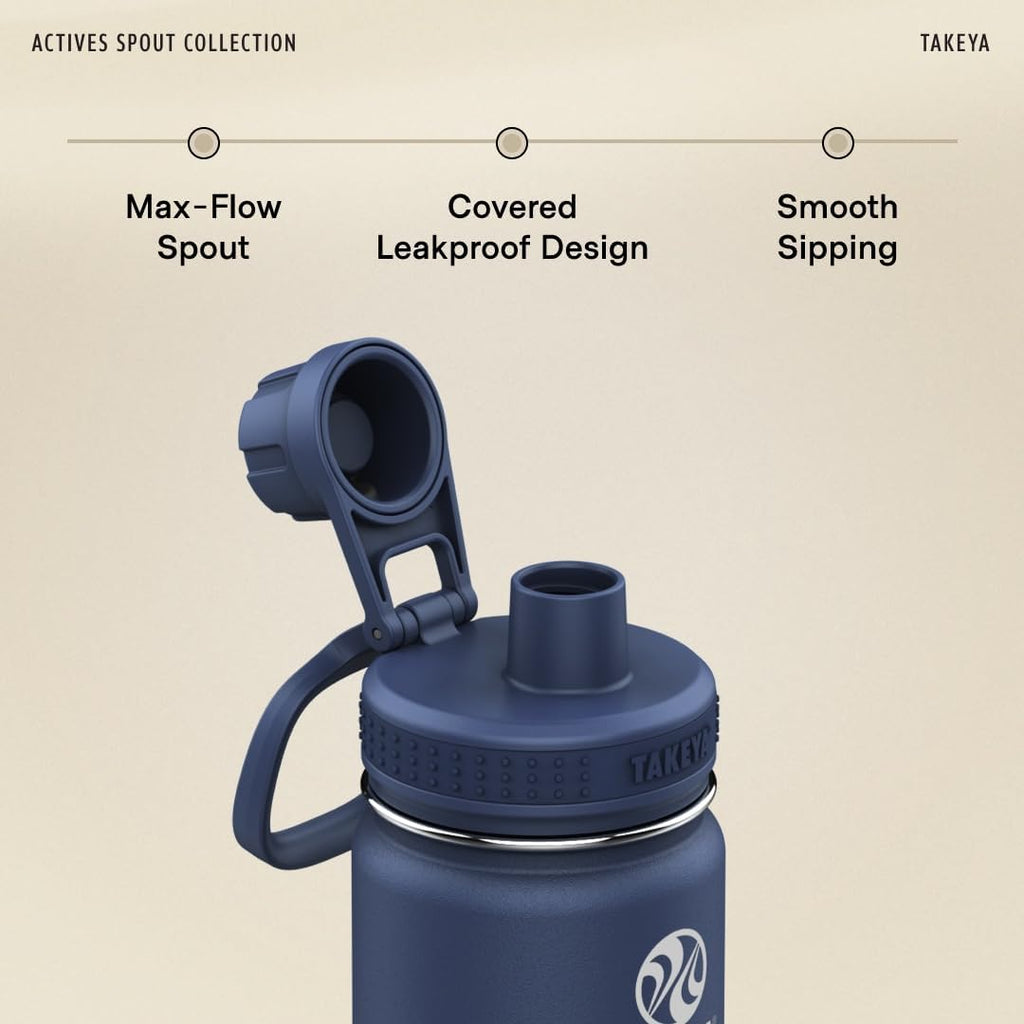 Takeya Actives - Botella de agua de acero inoxidable, tapa de boquilla aislada, mantiene las bebidas frías 24 horas, a prueba de fugas, duradera, apta para lavavajillas, ideal para gimnasio, viajes