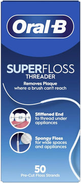 Oral-B Super Floss - Hilos de menta precortados, enhebradores, 50 u...