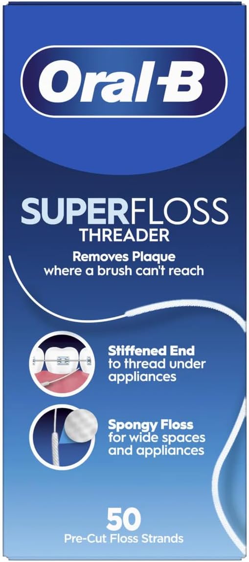 Oral-B Super Floss - Hilos de menta precortados, enhebradores, 50 u...