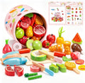 WHOLL - Juego de 45 piezas de comida de madera para niños, juguetes de