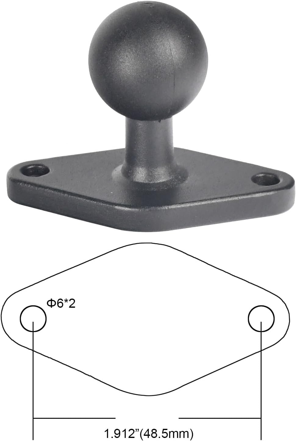 Soporte de bola de aluminio de 1 pulgada, extensión de brazos de doble enchufe con diamante AMPS y base redonda, para montaje en automóvil, barco y tablero, compatible con GPS RAM B tamaño GPS