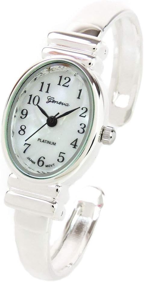Reloj de pulsera de plata de tamaño pequeño con banda de metal ovalado para mujer de Ginebra