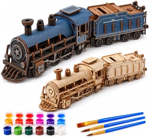 Rompecabezas de tren de vapor de madera 3D pintable para adultos