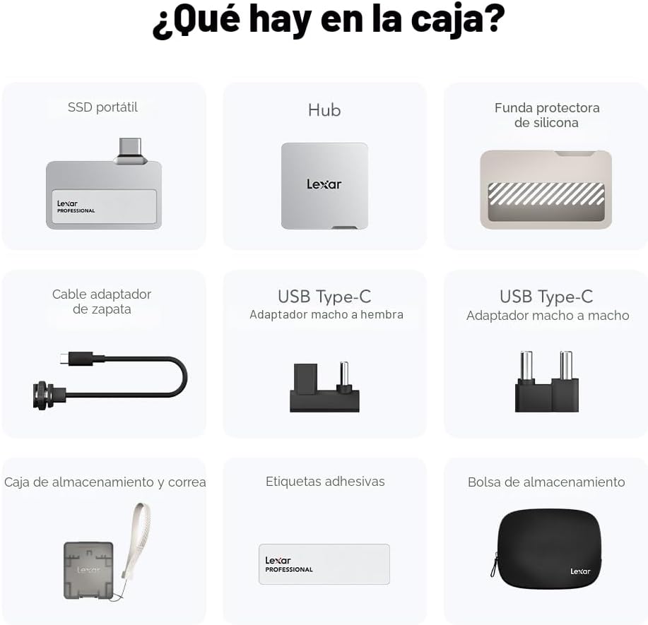 Lexar SSD portátil Go de 1 TB con concentrador, lectura de 1050 MB\...