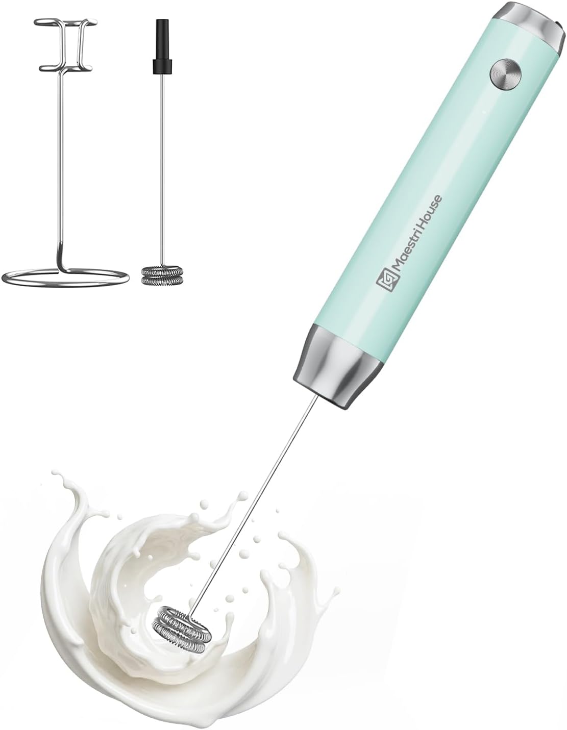 Maestri House Espumador de Leche Recargable con Soporte, LunaFro Fabricante de Espuma Eléctrico de Mano Impermeable Batidor Desmontable de Acero Inoxidable Mezclador de Bebidas Espumador para Lattes