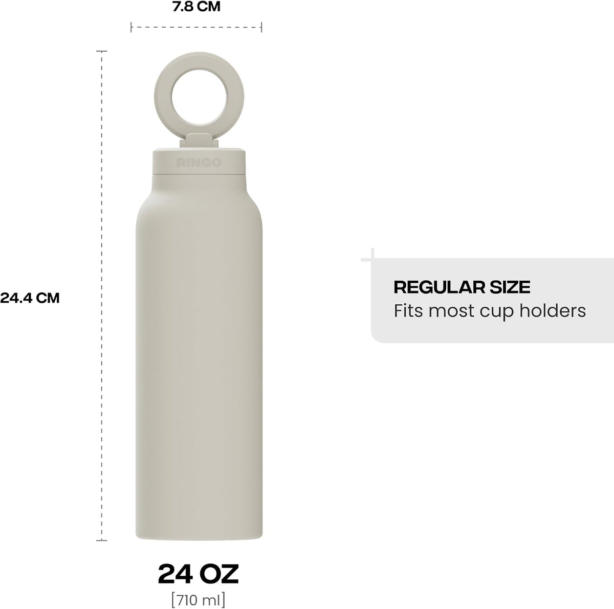 RINGO PRO Botella de agua aislada, soporte magnético para trípode para teléfono, marfil, 24 onzas