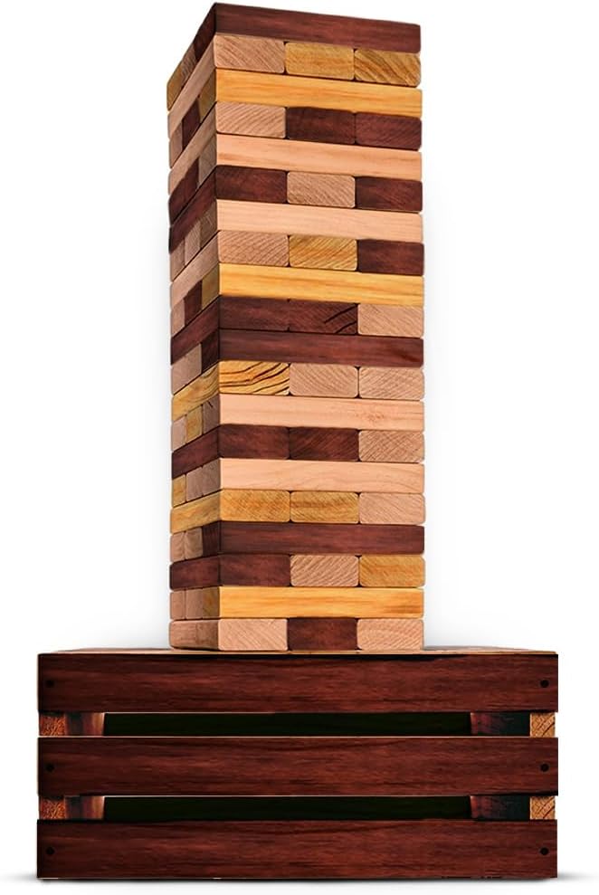 Swooc Games - Juego de torre gigante recuperada (resistente a la intemperie) 60 bloques + caja de almacenamiento/mesa de juego para exteriores | Se apila hasta 5 pies | Juegos gigantes al aire libre