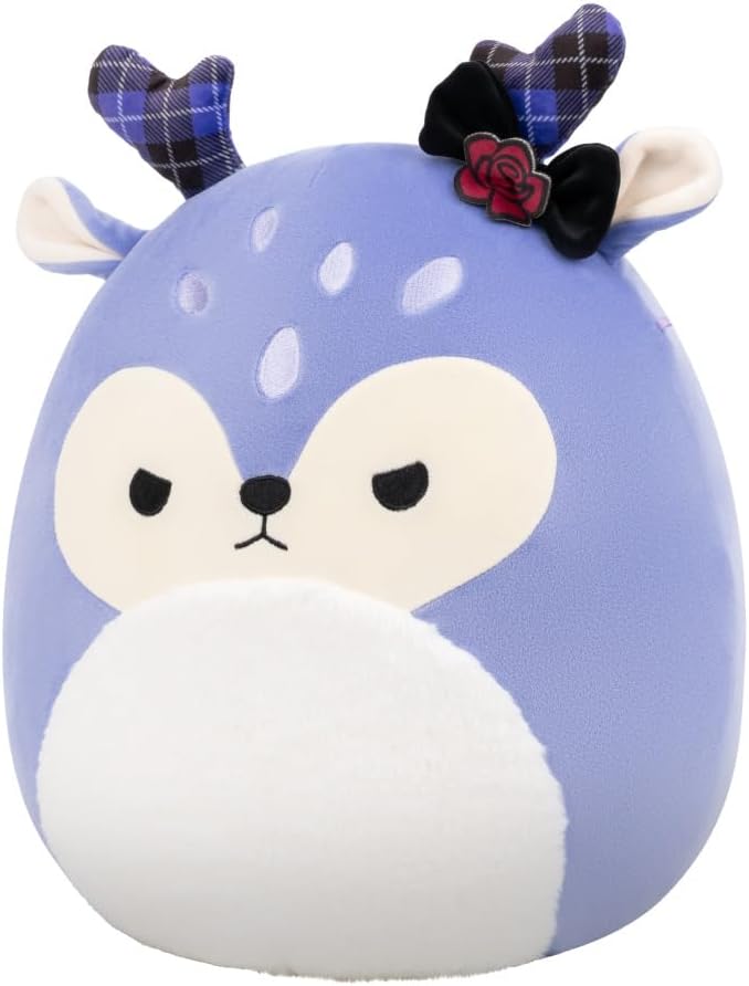 Squishmallows Original Binoche the Purple Fawn de 14 pulgadas con cuernos y lazo a cuadros - Peluche oficial de Jazwares (grande)