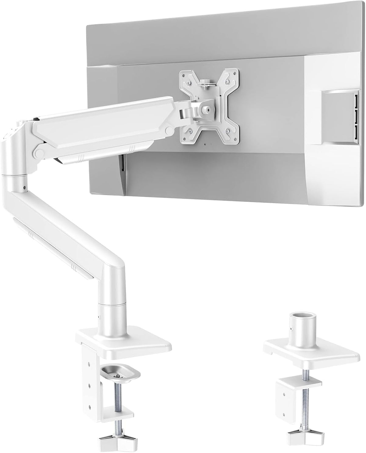 Brazo de monitor único con resorte de gas blanco para monitores de 13"-32"