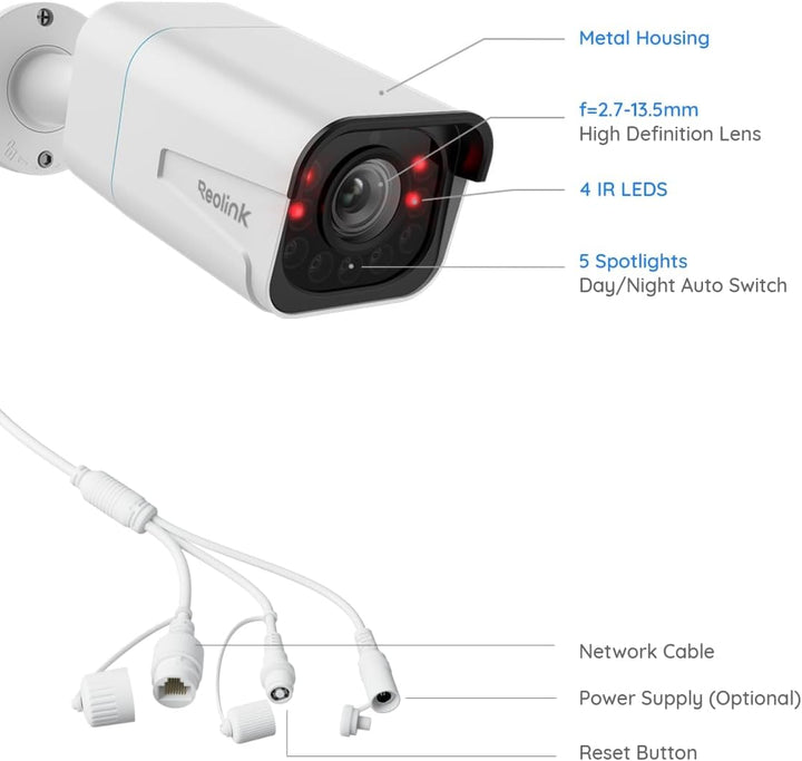 REOLINK RLC-811A - Cámara de seguridad con cable IP PoE 4K - FoV de...