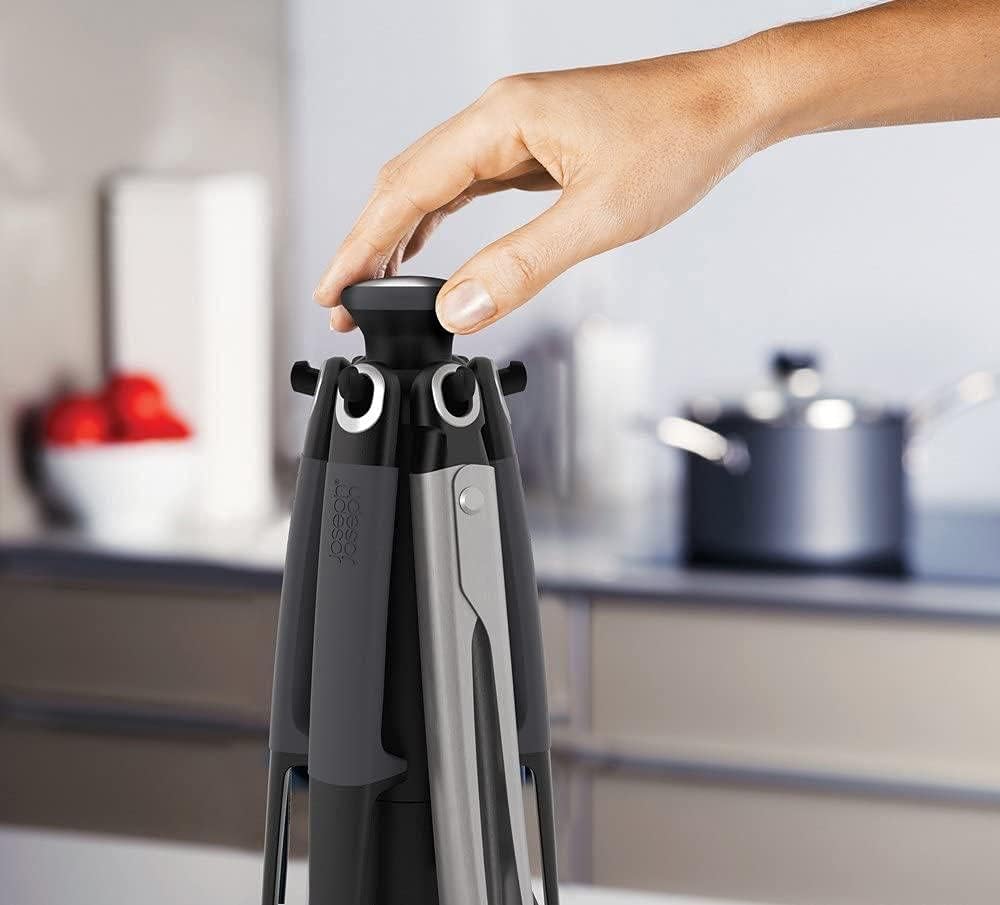 Joseph Joseph Elevate Carousel - Juego de utensilios de cocina de nailon con soporte de almacenamiento giratorio, 6 piezas, color gris