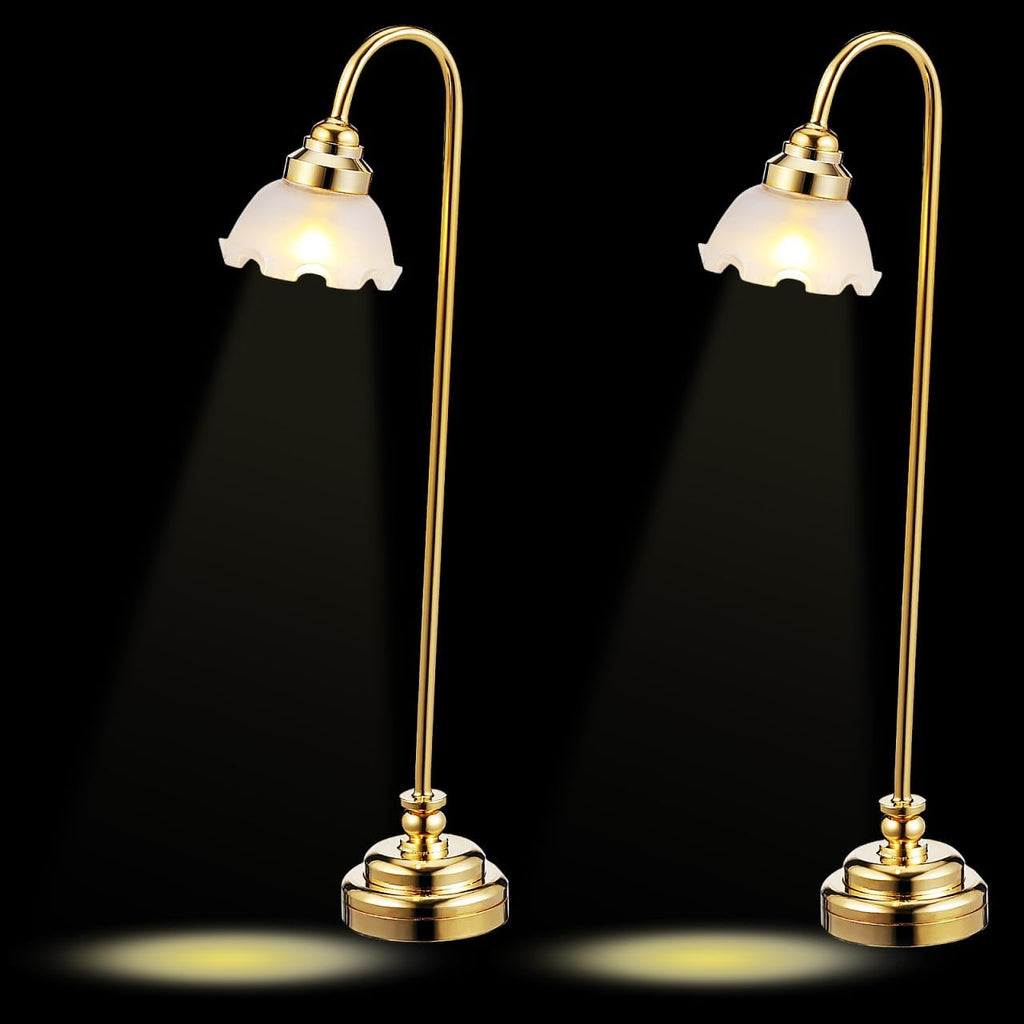 Lámpara TOYANDONA 2 lámparas en miniatura para casa de muñecas, lámpara de pie de casa de muñecas a escala 1/12, luces LED en miniatura, funciona con pilas, para accesorios de decoración de casa de muñecas