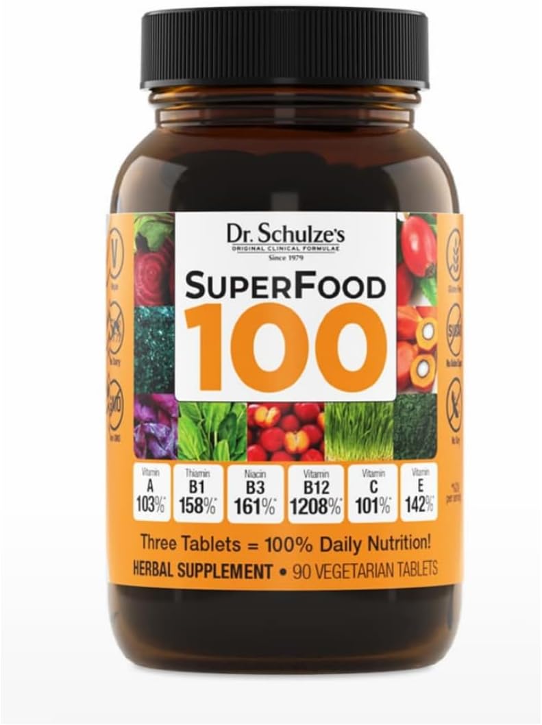 Dr. Schulze's SuperFood 100 tabletas multivitamínicas diarias, 90 unidades, Sin sabor