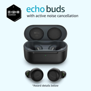 Amazon Echo Buds con cancelación activa del ruido (modelo más reciente), Estuche cargador cableado, Negro