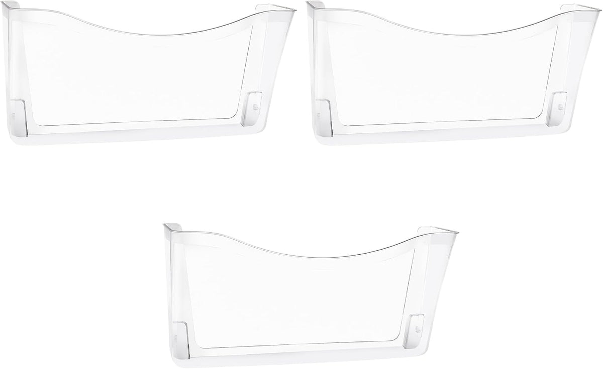 Paquete de 3 organizadores transparentes para colgar archivos de un solo bolsillo, soporte de plástico para revistas, correos de papel, contenedores montados para oficina, escuela y hogar