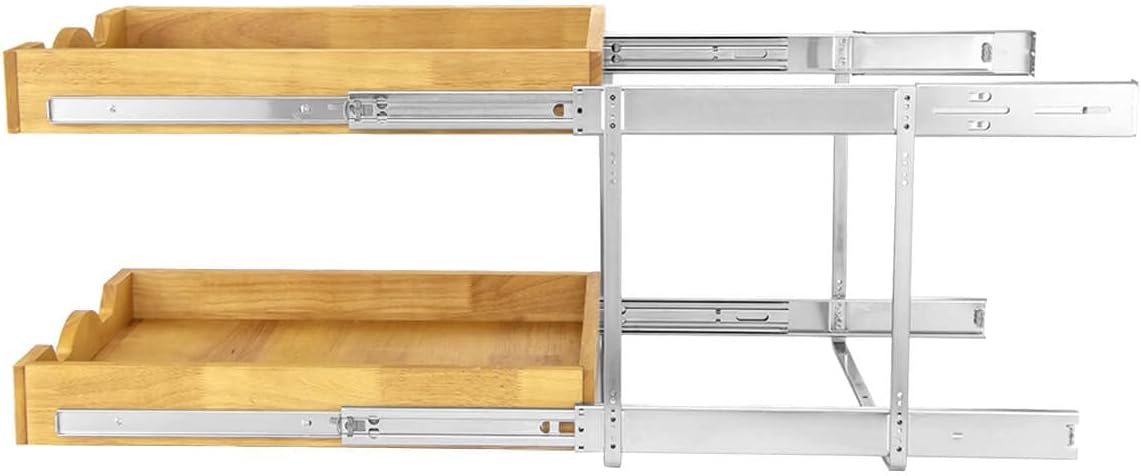 DINDON Organizador de cajones extraíble de 2 niveles (20 pulgadas de ancho x 18 pulgadas de profundidad) Cajón deslizante de madera de doble nivel para almacenamiento y organización debajo del