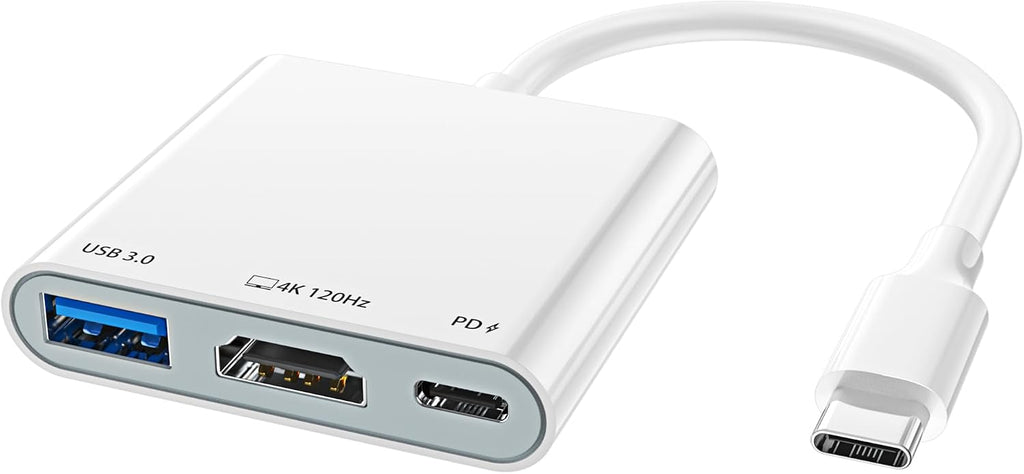 Adaptador USB C a HDMI para iPhone 17 16 15, 4K @60Hz ~ 120Hz iPhone a TV, adaptador USB C con carga rápida de 100 W, puerto USB 3.0 de 5 Gbps, dongle HDMI para iPad/TV/proyector/monitor, certificado