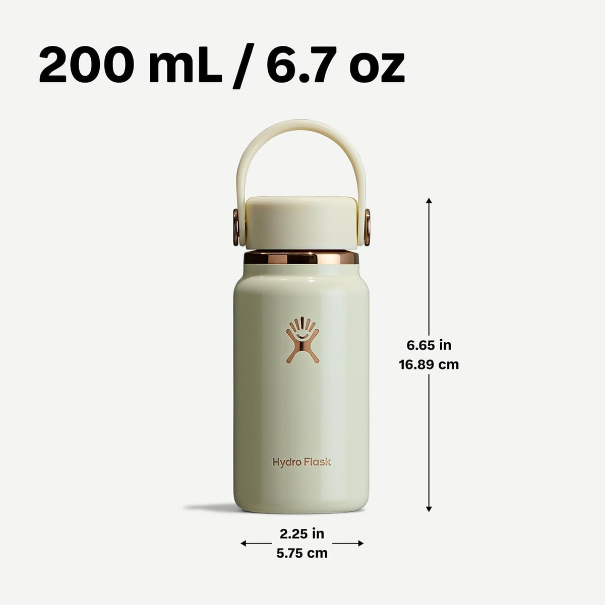 Hydro Flask Micro Bottle - Mini frasco aislado a prueba de fugas para bolso o bolsillo en 6.7 onzas marfil brillante