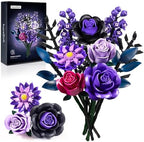 iATOM Juego de construcción de ramo de flores, kits de colección botánica de rosas moradas para mujeres adultas, regalo para el día de la madre para ella/mamá/novia/esposa/pareja, decoración gótica mo