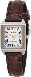 Casio LTP-V007L-7B2 Reloj de vestir rectangular para mujer con correa de cuero y esfera romana blanca