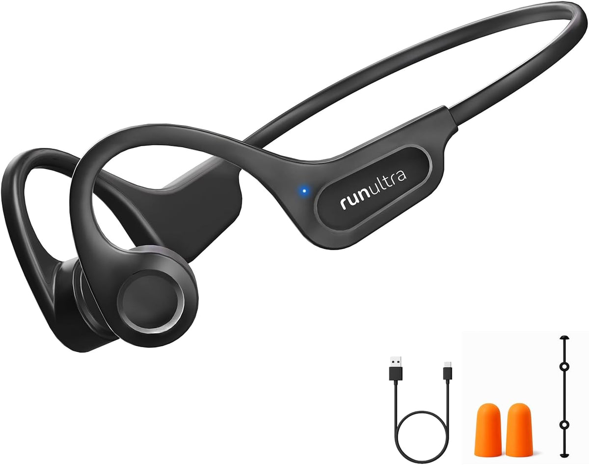 Nuevos auriculares de conducción ósea, auriculares Bluetooth 6.0 de oído abierto, 0.92 oz ligeros, IPX6 impermeable, 8H Playtime Auriculares de conducción ósea con micrófono para