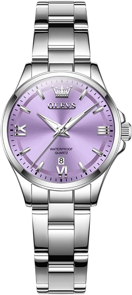 OLEVS Reloj para Mujer Plateado de Acero Inoxidable Elegante Analógico Lúmenes Visibles
