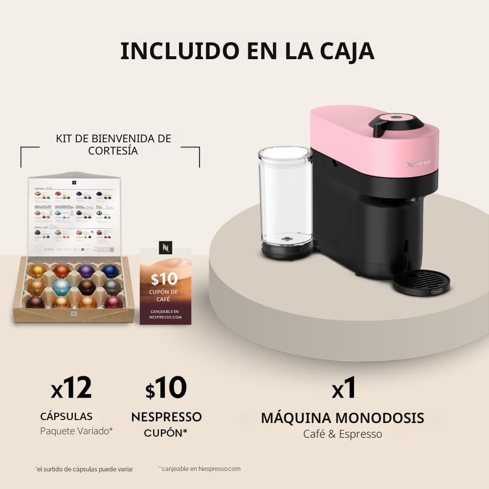 Cafetera Nespresso Vertuo Pop+ para café y espresso por De'Longhi, Rosa