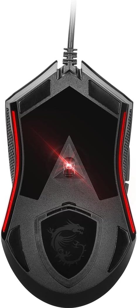 msi Clutch GM08 - Mouse para juegos, 4200 DPI, sensor óptico, 3 pesos ajustables, iluminación LED roja, diseño simétrico