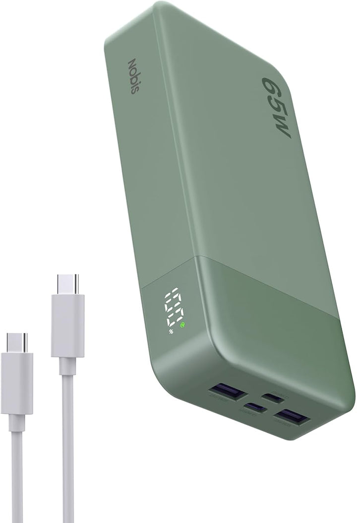 NOBIS Cargador portátil, 65 W, 20000 mAh, carga rápida, PD QC, 2 US...