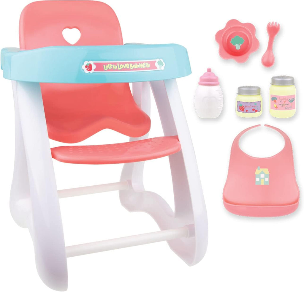 JC Toys - Cuna mecedora y accesorios para muñeca, Juego de sillas altas rosa/azul