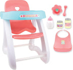 JC Toys - Cuna mecedora y accesorios para muñeca, Juego de sillas altas rosa/azul
